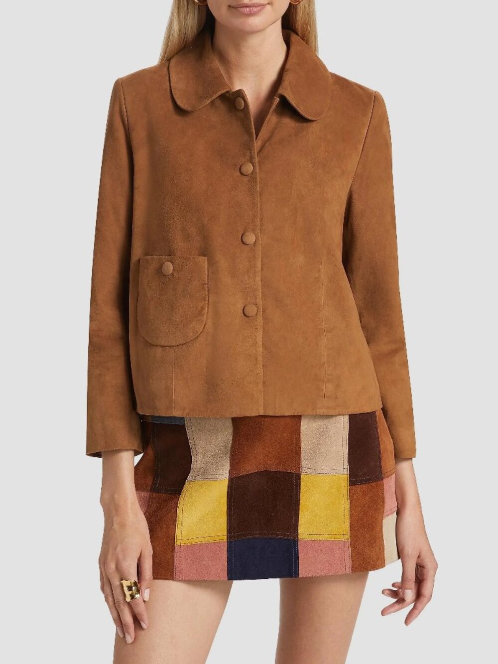 NWT ba&sh Tan Suede Peter Pan Collar Jacket Size 2
